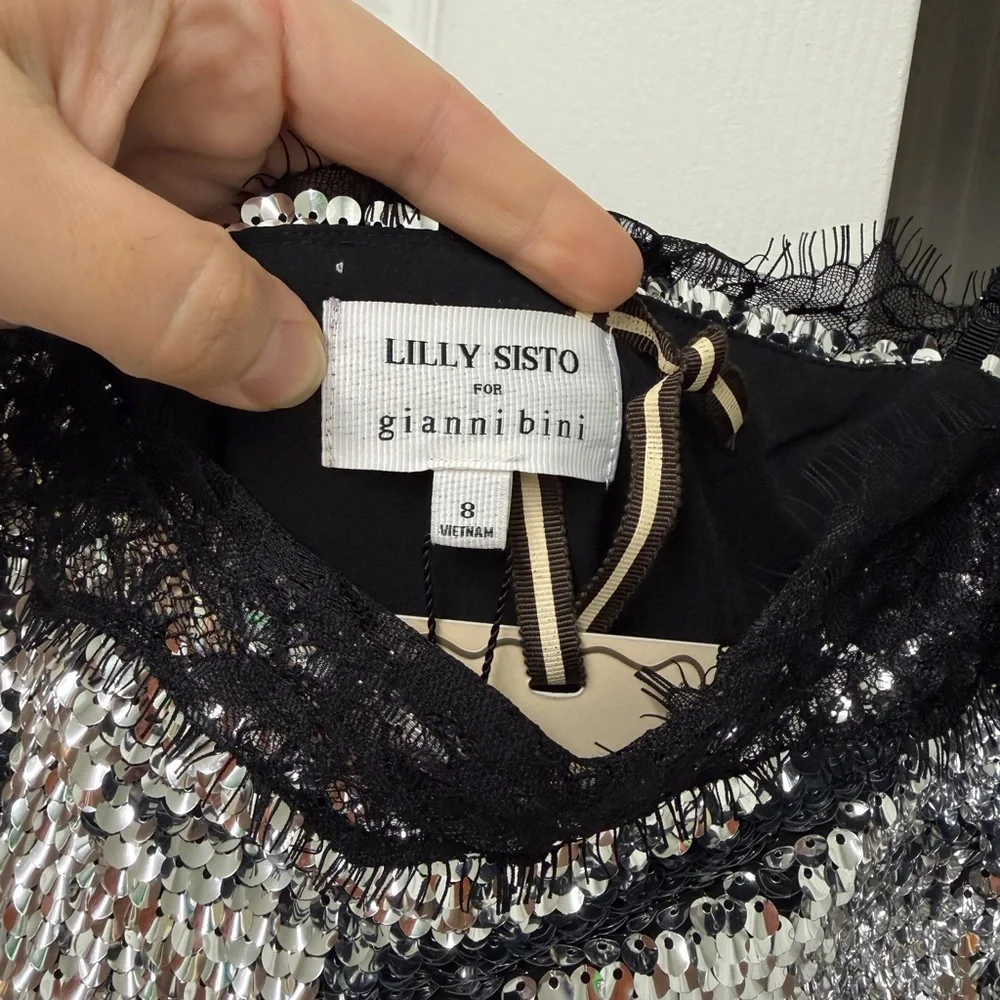 NWT Gianni Bini x Lilly Sisto Allegra Sequin Lace Trim Midi Slip Dress 8 - Picture 10 of 11